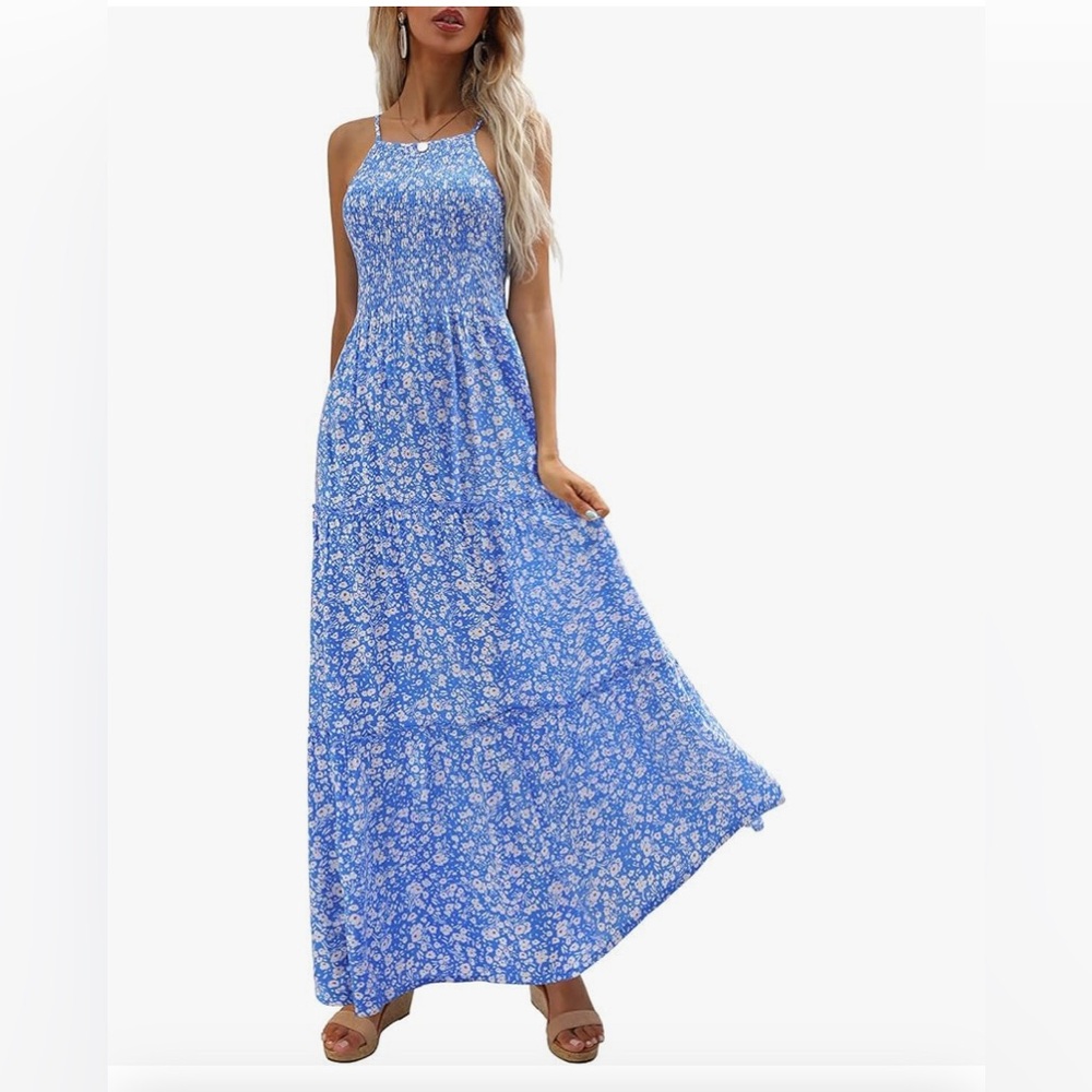 Blue Floral Smocked Sundress